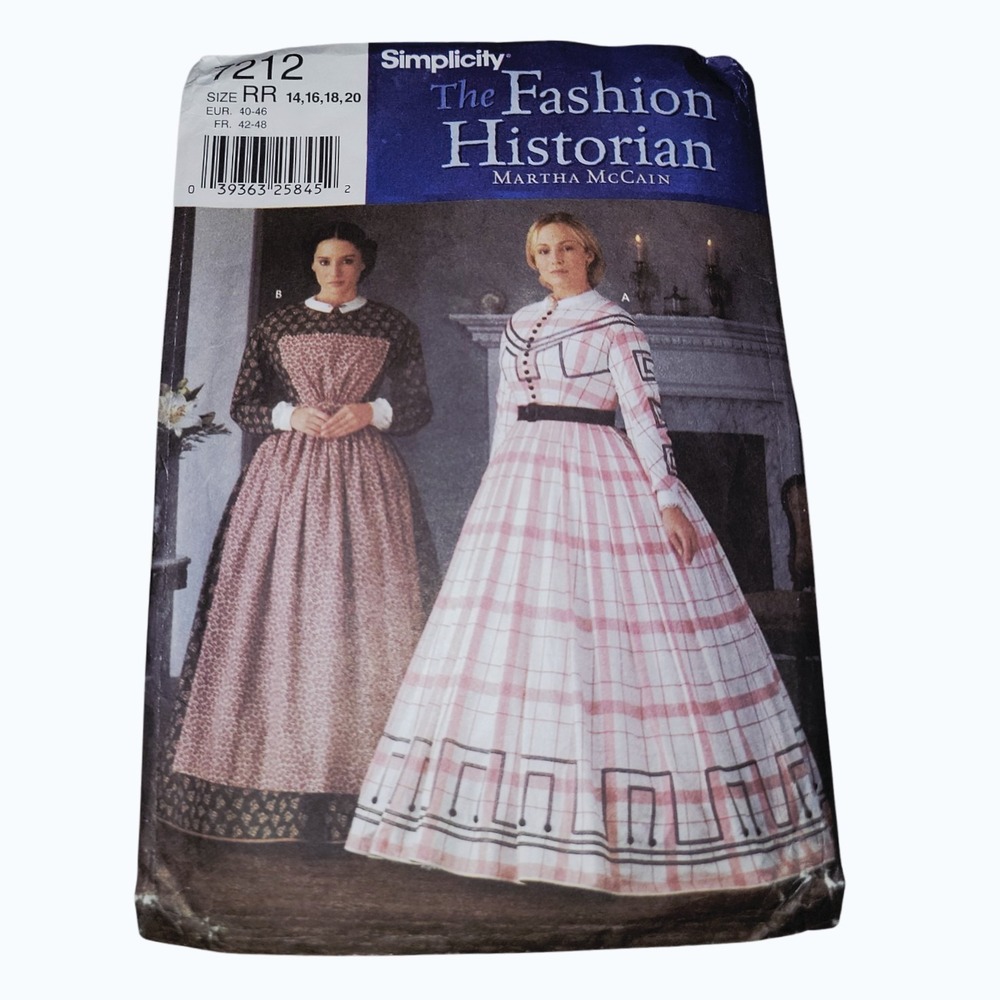 Simplicity 7212 Sewing Pattern Fashion Historian Civil War Dress Apron RR 14-20
